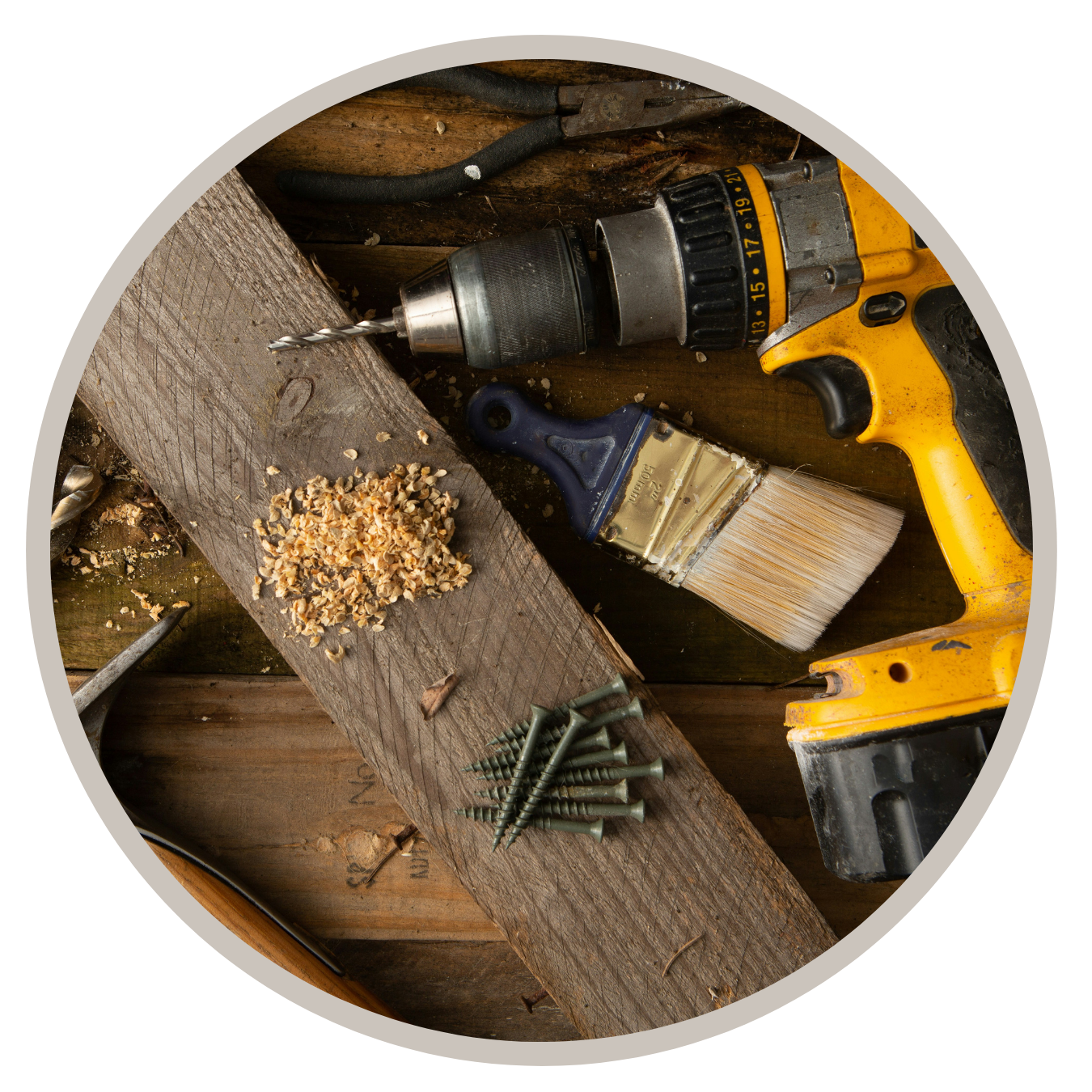 Decorative - circle graphic illustrating work tools